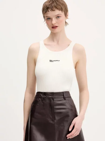 Oříznuté top Karl Lagerfeld Jeans béžový