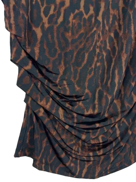 Bluză Ganni cu imagine cu model leopard drapată maro