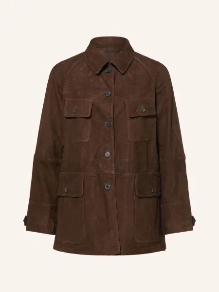 Allsaints Kožená Bunda Roiya tmavě hnědá