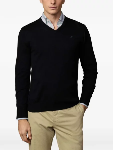 Pulover Hackett London cu decolteu în V cu autograf negru