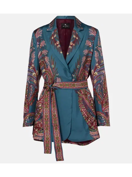 Sacou Etro de mătase cu model floral cu imagine albastru