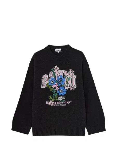 Pulover Ganni cu model floral negru