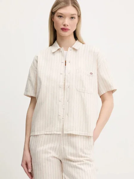 Риза Dickies дамска със свободна кройка с класическа яка бежово