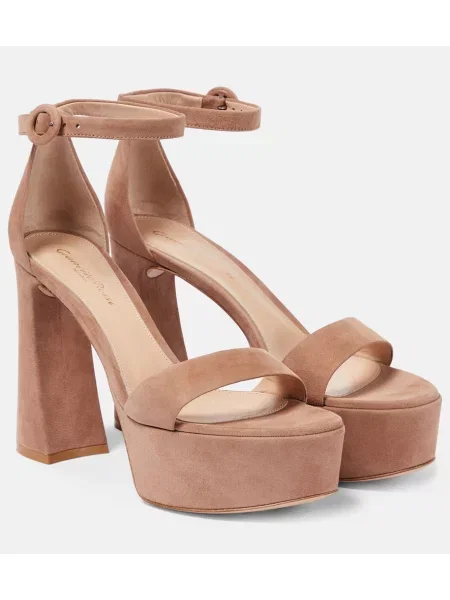 Sandale Gianvito Rossi din piele de căprioară cu platformă bej