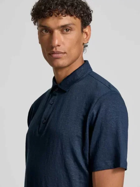 Koszulka polo o kroju regular fit z mieszanki lnu i elastanu Olymp Level 5 granatowa