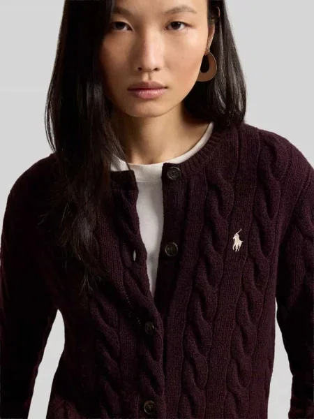 Kardigan rozpinany w kroju regular fit z wełny z domieszką kaszmiru Polo Ralph Lauren fioletowy