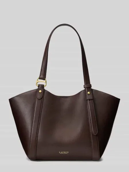 Torba z rączkami z naturalnej skóry z cielęcej skóry model TASHA' Lauren Ralph Lauren brązowa
