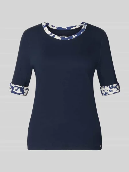 T-shirt z okrągłym dekoltem i rękawami z zakładką Marc Cain granatowa