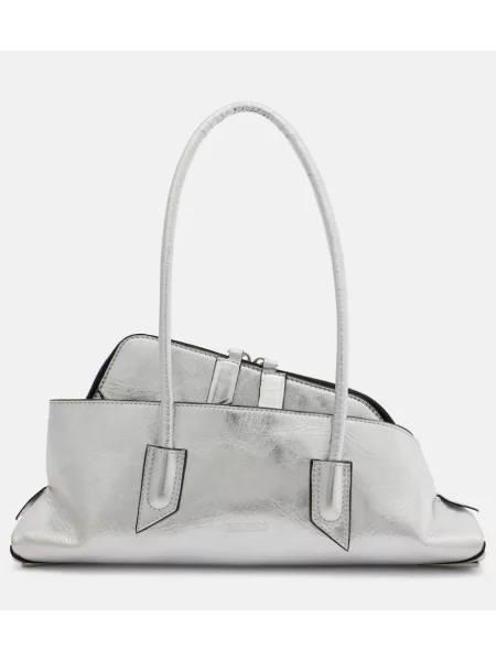 Geanta de piele The Attico din piele argintiu