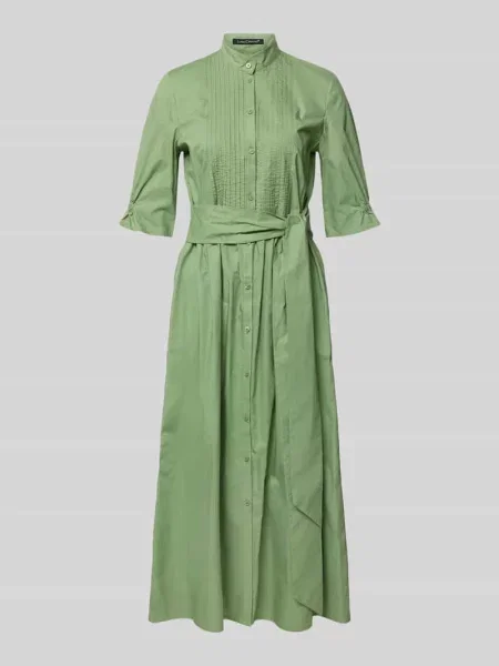 Sukienka midi ze stójką i wiązanym Luisa Cerano zielona