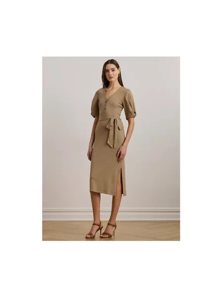 Sukienka midi Lauren Ralph Lauren beżowa