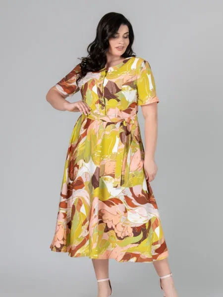 Лляна Сукня міді All Posa гірчичний