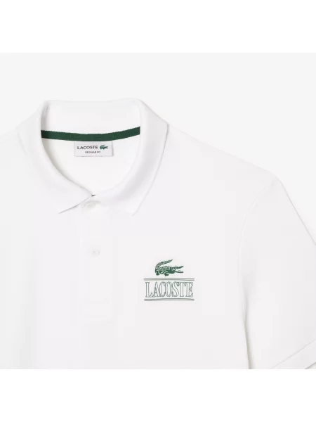 Lacoste Polo Unisex Z Nadrukiem Signature O Kroju Regular Fit biały