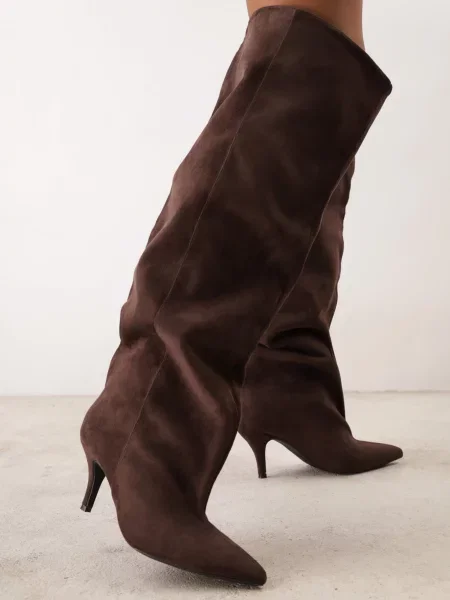 Cizme elegante pe cui cu gambă lungă răsfrântă Olivieri maro