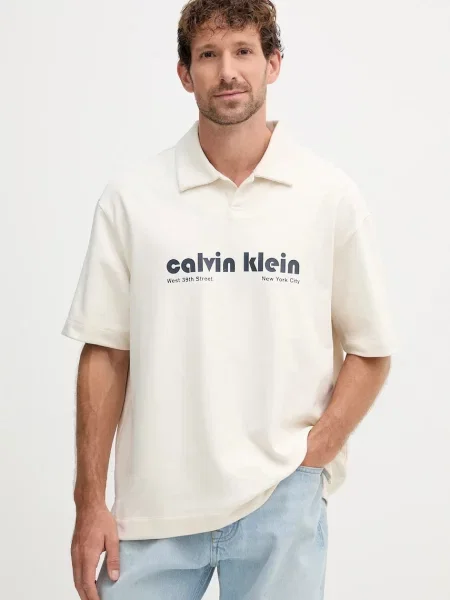 Polo tričko Calvin Klein Jeans s potiskem béžová