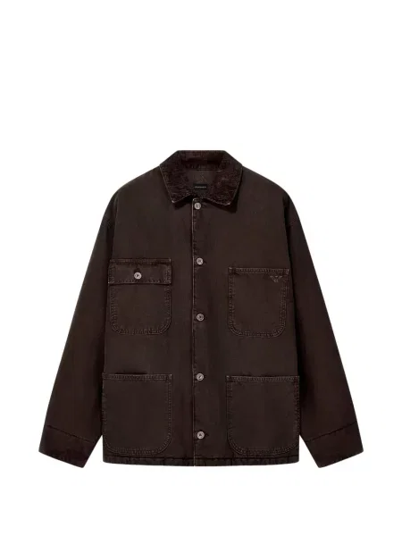 Gulerat palton Emporio Armani de catifea cord cu buzunare aplicate maro