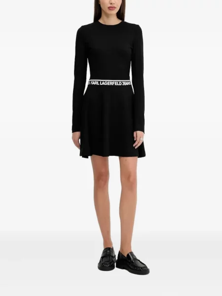 Rochie din denim Karl Lagerfeld Jeans evazată cu autograf negru
