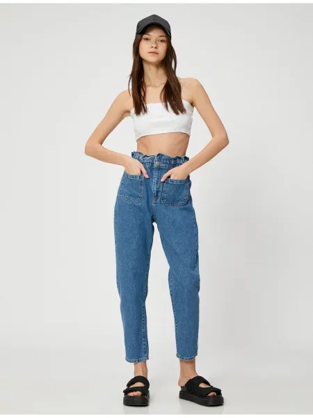 Talia jeansy Koton z wysoką talią niebieskie