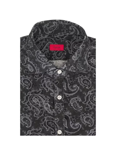 Cămașă Isaia de catifea cord cu imagine cu model paisley gri