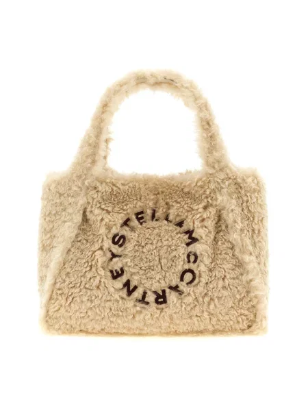 Shopperka Stella Mccartney z logo skórzana beżowa