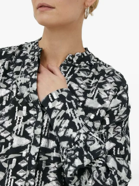 Bluză Bruuns Bazaar cu imagine cu imprimeu geometric lungă alb