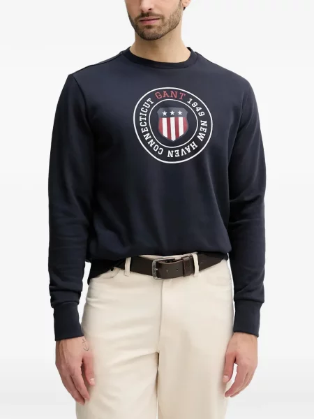 Hanorac crewneck Gant cu imagine cu decolteu rotund albastru