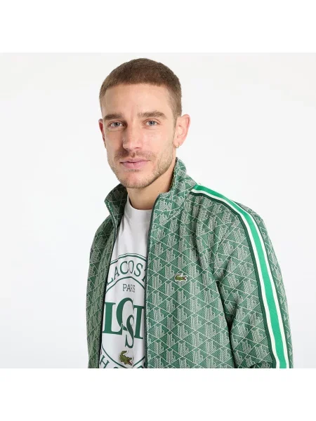 Bluza Lacoste ze stójką żakardowa z nadrukiem zielona