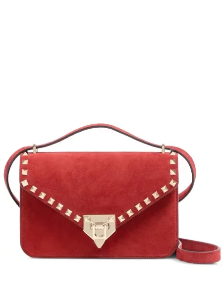Geanta crossbody Valentino Garavani din piele de căprioară roșu