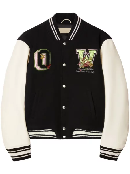 Haftowany kurtka bomber Off-white w kwiatki biały