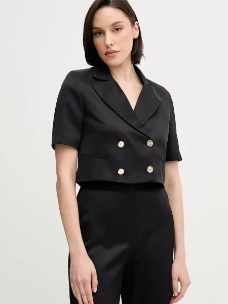 Gaudi blazer din amestec de in cu doua randuri de uni negru