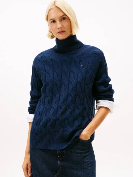 Tommy Hilfiger Bluză cu gât Bleumarin
