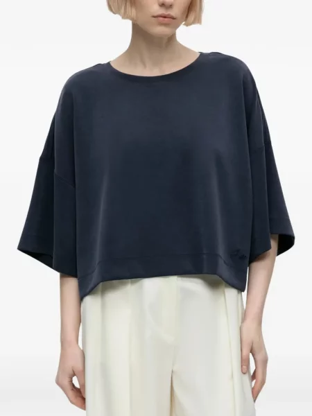 Decupat tricou Boss cu broderie albastru