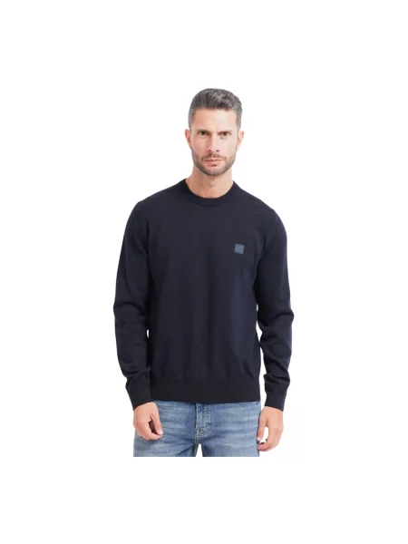 Sweter Boss z kaszmiru z logo niebieski