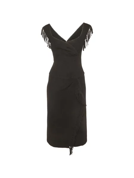 Rochie midi Ermanno Scervino cu franjuri din cașmir negru