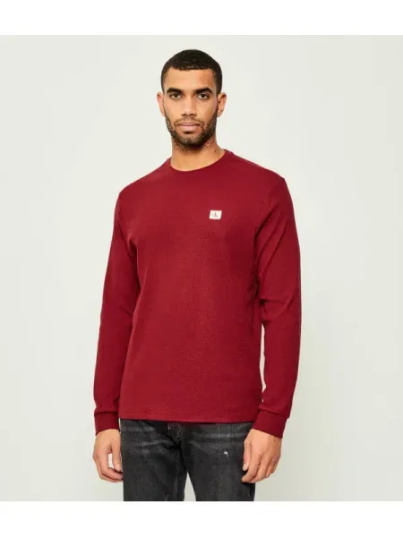 Tricou mânecă lungă Calvin Klein Jeans clasic bordo