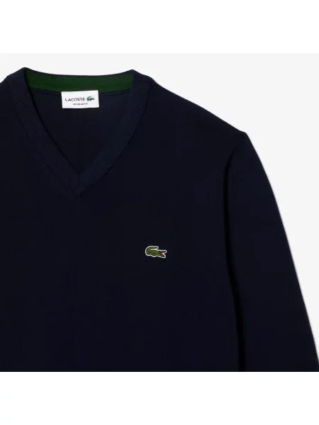 Lacoste Sweter Z Dekoltem W Serek Z Organicznej Bawełny granatowy