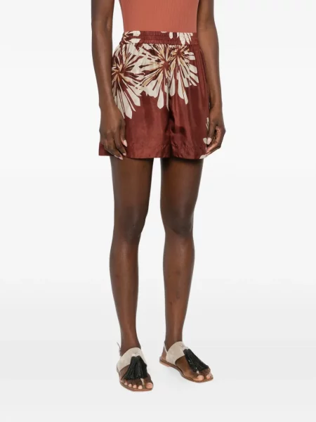 Pantaloni scurți Brunello Cucinelli de mătase cu model floral maro