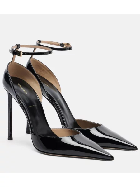 Pantofi cu toc Tom Ford din piele de lac negru