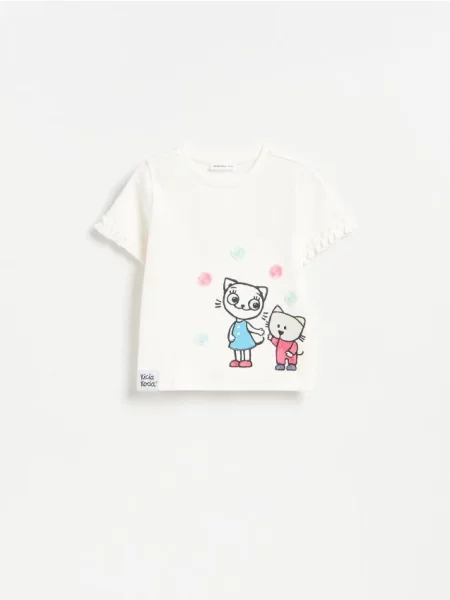 Reserved T-shirt z nadrukiem Kicia Kocia złamana biel