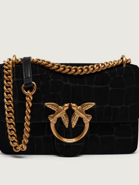 Pinko Geantă pe umăr LOVE ONE MINI DC | piele întoarsă negru