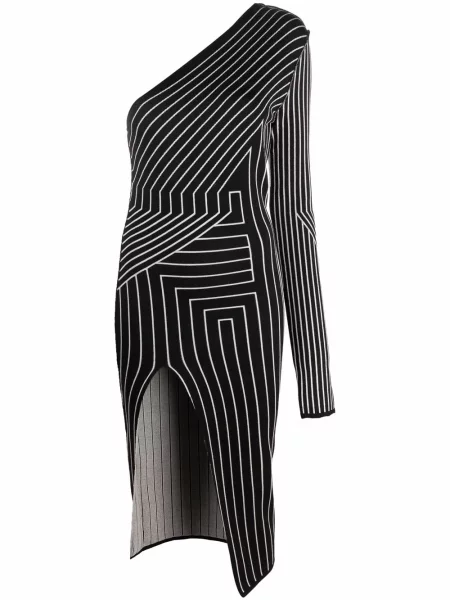 Rochie Rick Owens cu dungi cu un umăr gol de costum negru