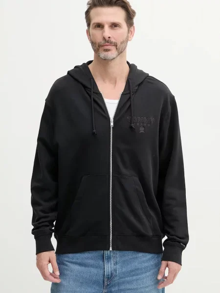 Geacă de blugi Tommy Jeans cu glugă negru
