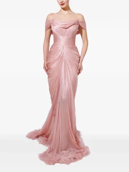 Rochie maxi Iris Serban cu pene roz