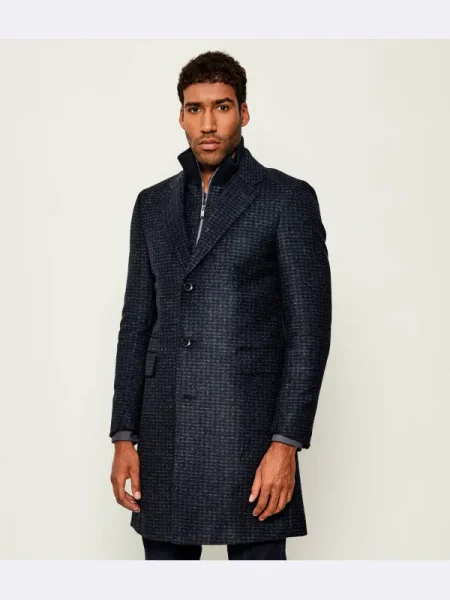 BOSS BLACK Palton 2 în 1 cu adaos de lână negru