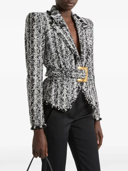 Cu centură geacă Balmain din tweed negru