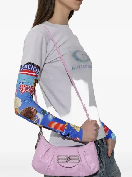 Geantă shopper Balenciaga din piele cu volane roz