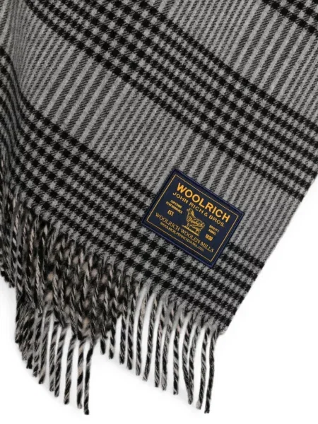 Ponczo Woolrich z frędzli w kratę szare
