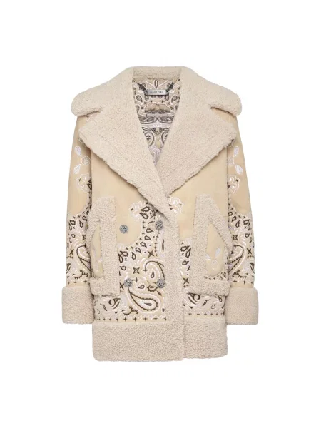 Długi futro Philipp Plein z wzorem paisley beżowe