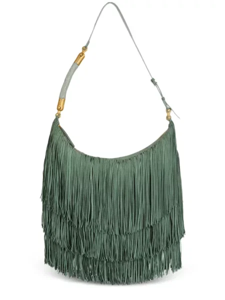 Geantă Balmain cu franjuri din piele de căprioară verde