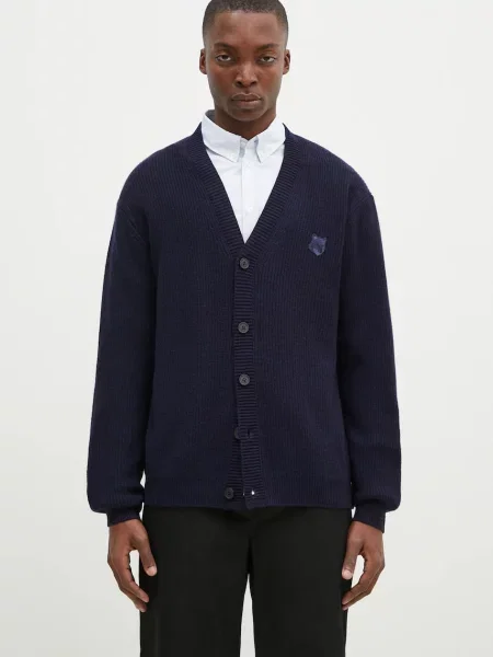Maison Kitsuné cardigan din amestec de lana Bold Fox Head marin albastru